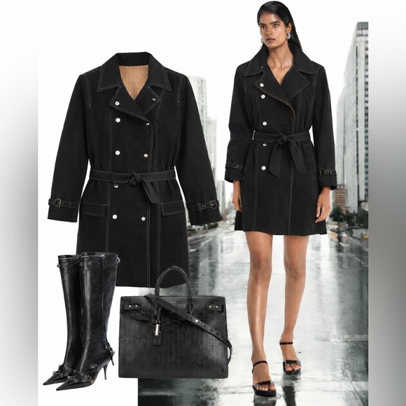 Jones New York Jackets & Blazers - Jones New York | S | Black Double-Breasted Coat with White Stitching